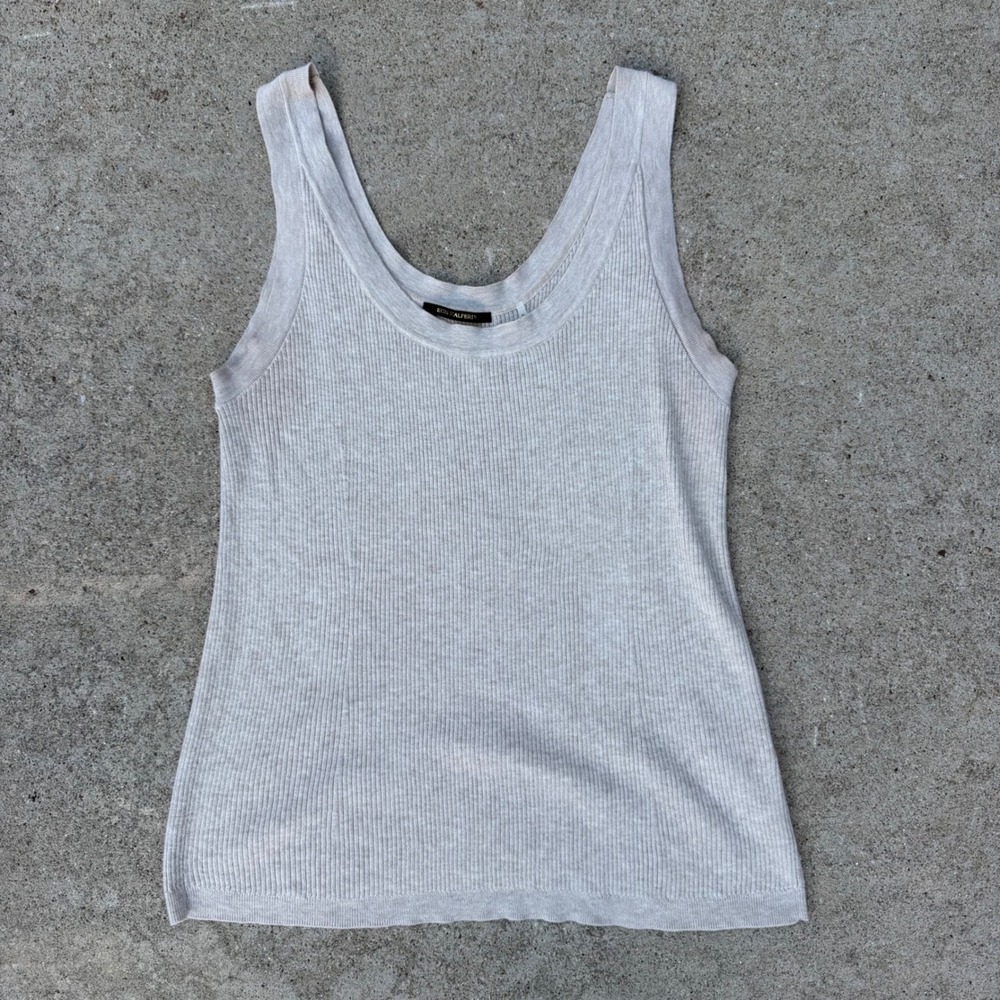 Kobi Halperin Tank Top Womens XL Beige Ribbed Knit Scoop Neck KS4R09 Minimalist